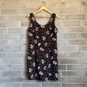 vintage 80s 90s Liaison paris Brown floral and polka dot dress